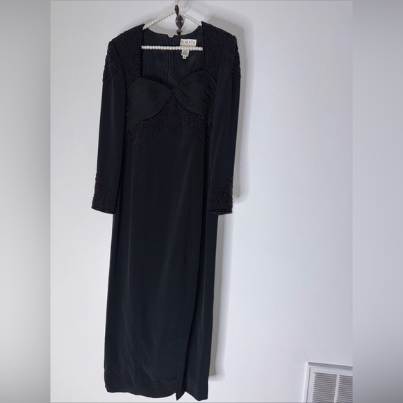 vintage oleg cassini black tie dress Black Beaded Evening Gown Size 10‎ - Picture 1 of 9